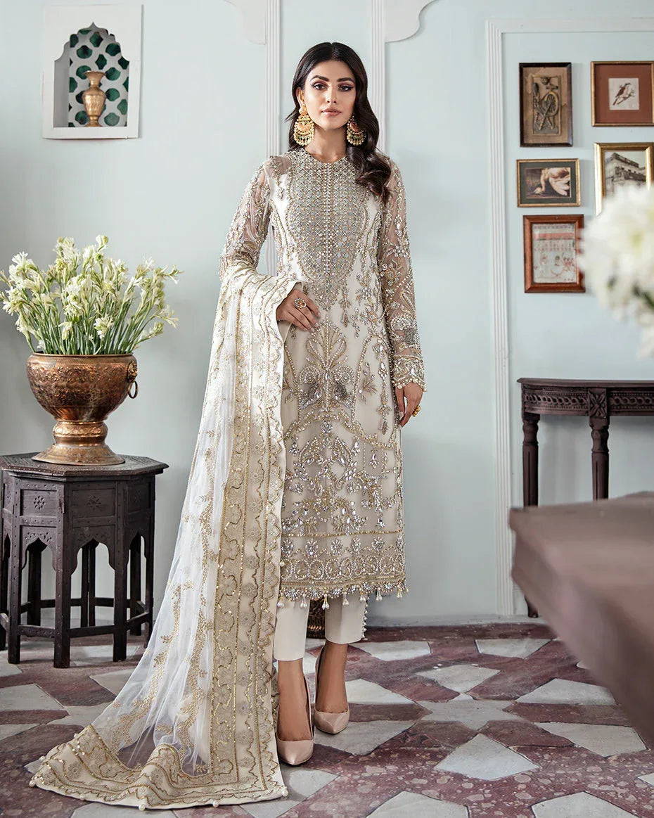 Gulaal | Wedding Formals | Mehr Embroidered Net 3-Piece Suit WS-19 - Aqsa Fabrics