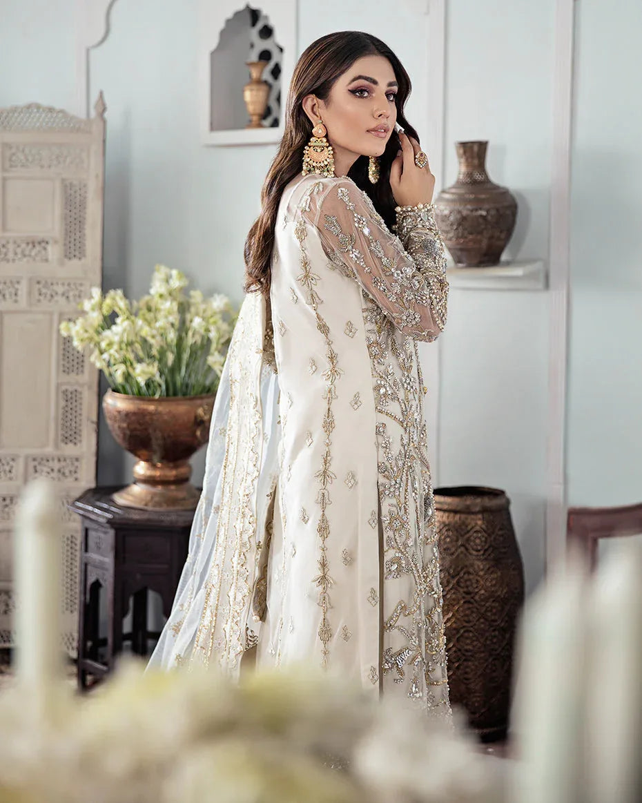 Gulaal | Wedding Formals | Mehr Embroidered Net 3-Piece Suit WS-19 - Aqsa Fabrics