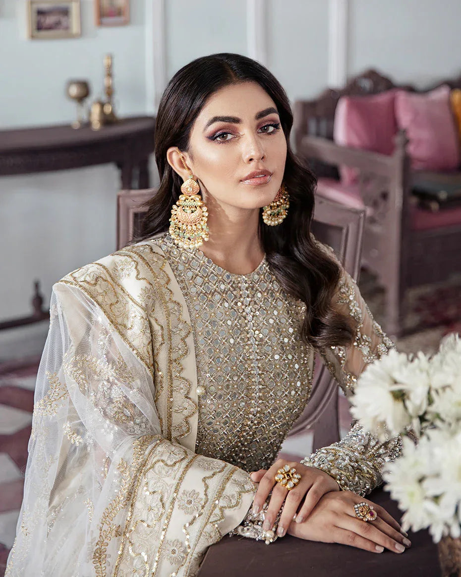 Gulaal | Wedding Formals | Mehr Embroidered Net 3-Piece Suit WS-19 - Aqsa Fabrics