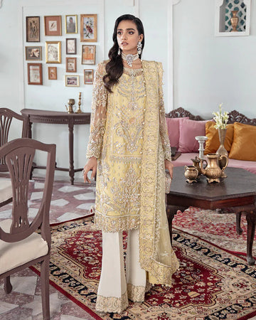 Gulaal | Wedding Formals | MAHJABEEN EMBROIDERED NET 3-PIECE SUIT WS-17 - Aqsa Fabrics