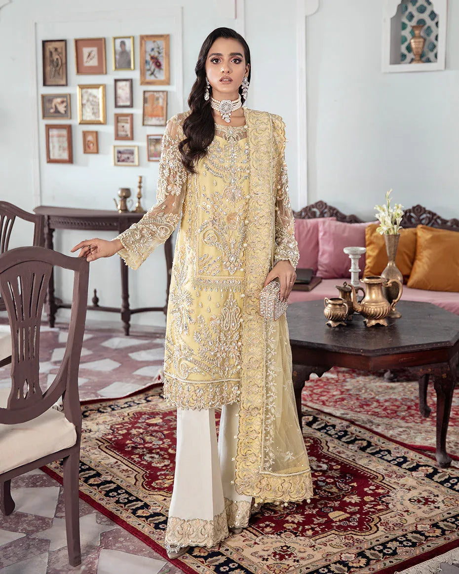 Gulaal | Wedding Formals | MAHJABEEN EMBROIDERED NET 3-PIECE SUIT WS-17 - Aqsa Fabrics