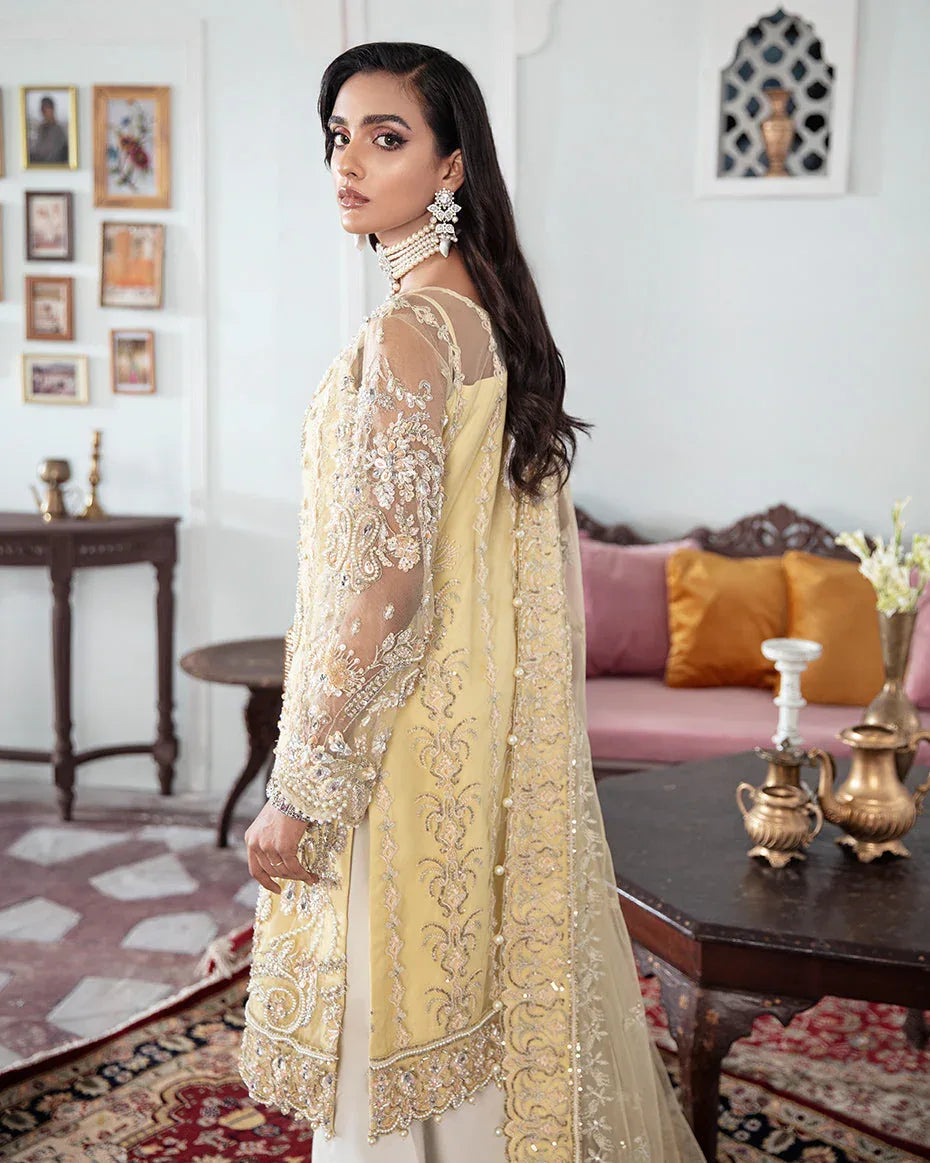 Gulaal | Wedding Formals | MAHJABEEN EMBROIDERED NET 3-PIECE SUIT WS-17 - Aqsa Fabrics