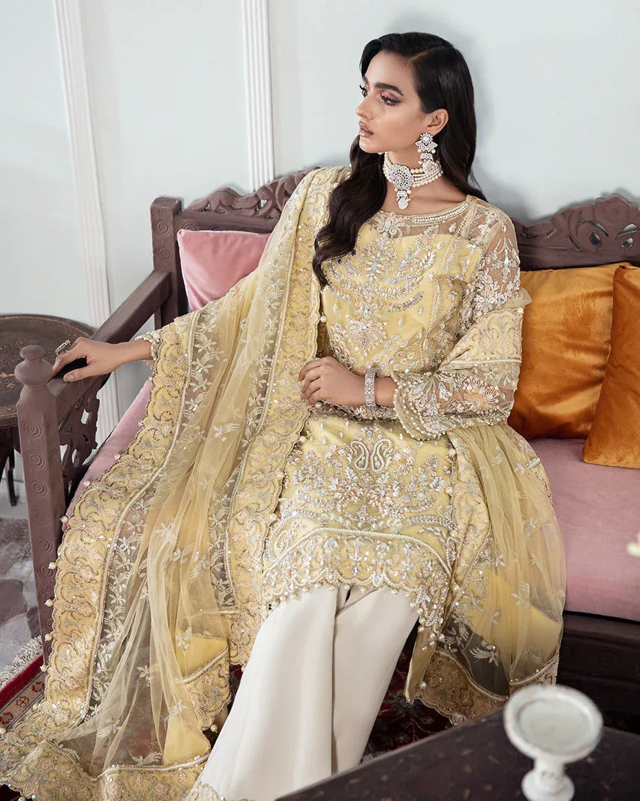 Gulaal | Wedding Formals | MAHJABEEN EMBROIDERED NET 3-PIECE SUIT WS-17 - Aqsa Fabrics