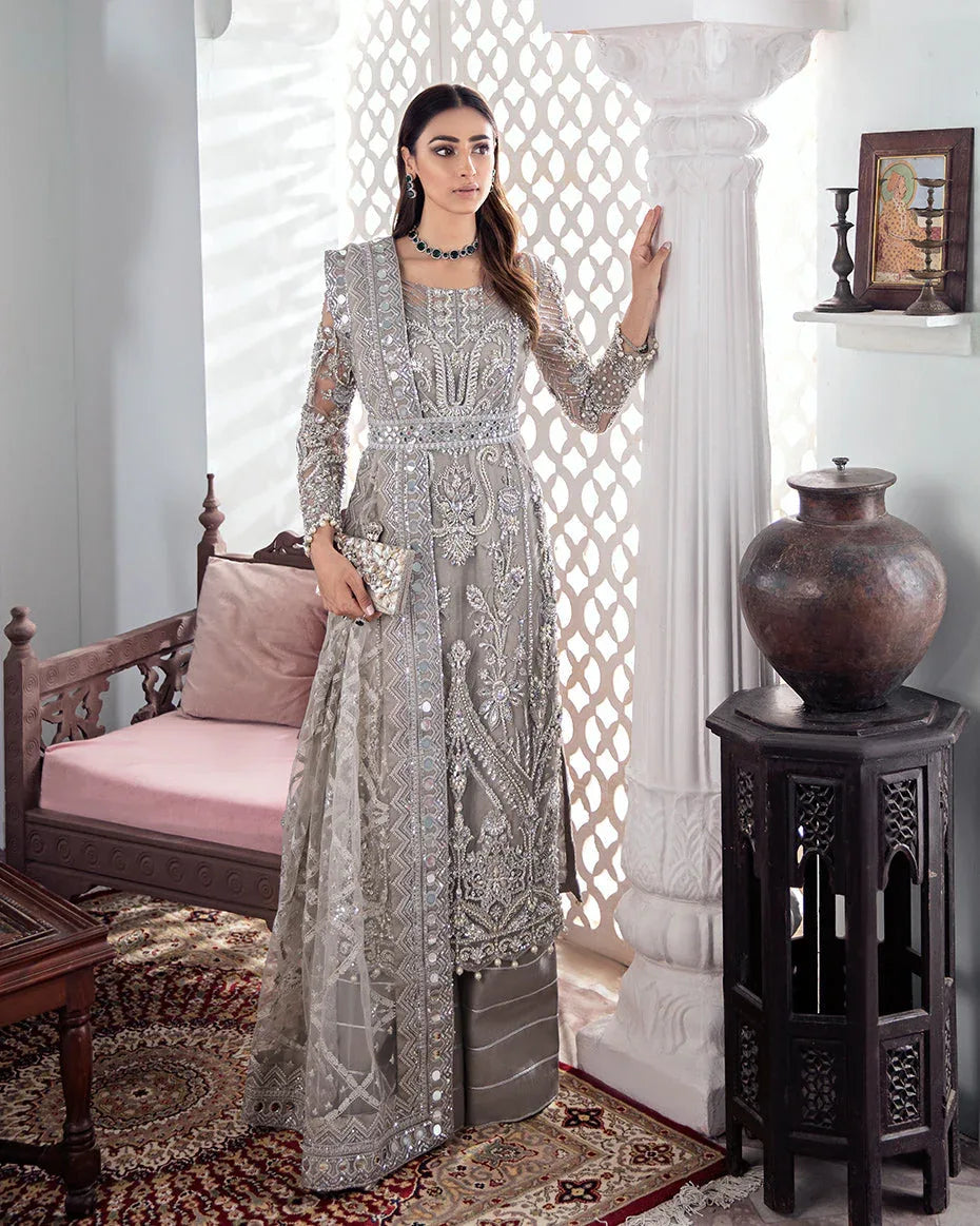 Gulaal | Wedding Formals | Gulnoor Embroidered Net 3-Piece Suit WS-18 - Aqsa Fabrics
