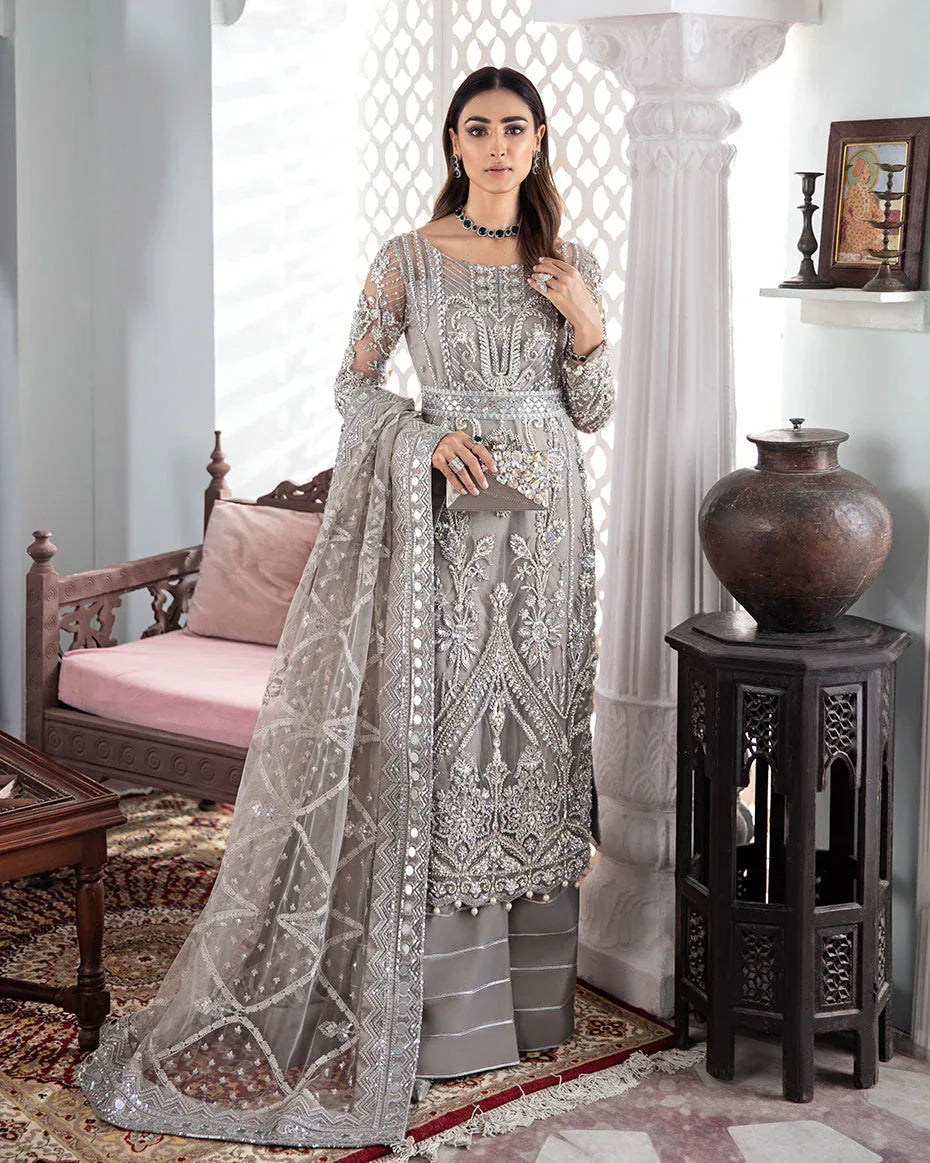 Gulaal | Wedding Formals | Gulnoor Embroidered Net 3-Piece Suit WS-18 - Aqsa Fabrics