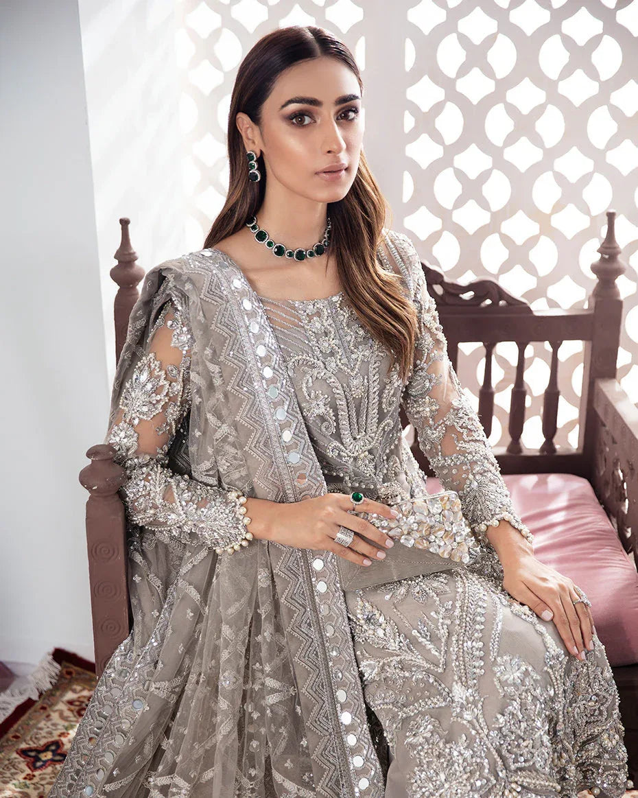 Gulaal | Wedding Formals | Gulnoor Embroidered Net 3-Piece Suit WS-18 - Aqsa Fabrics
