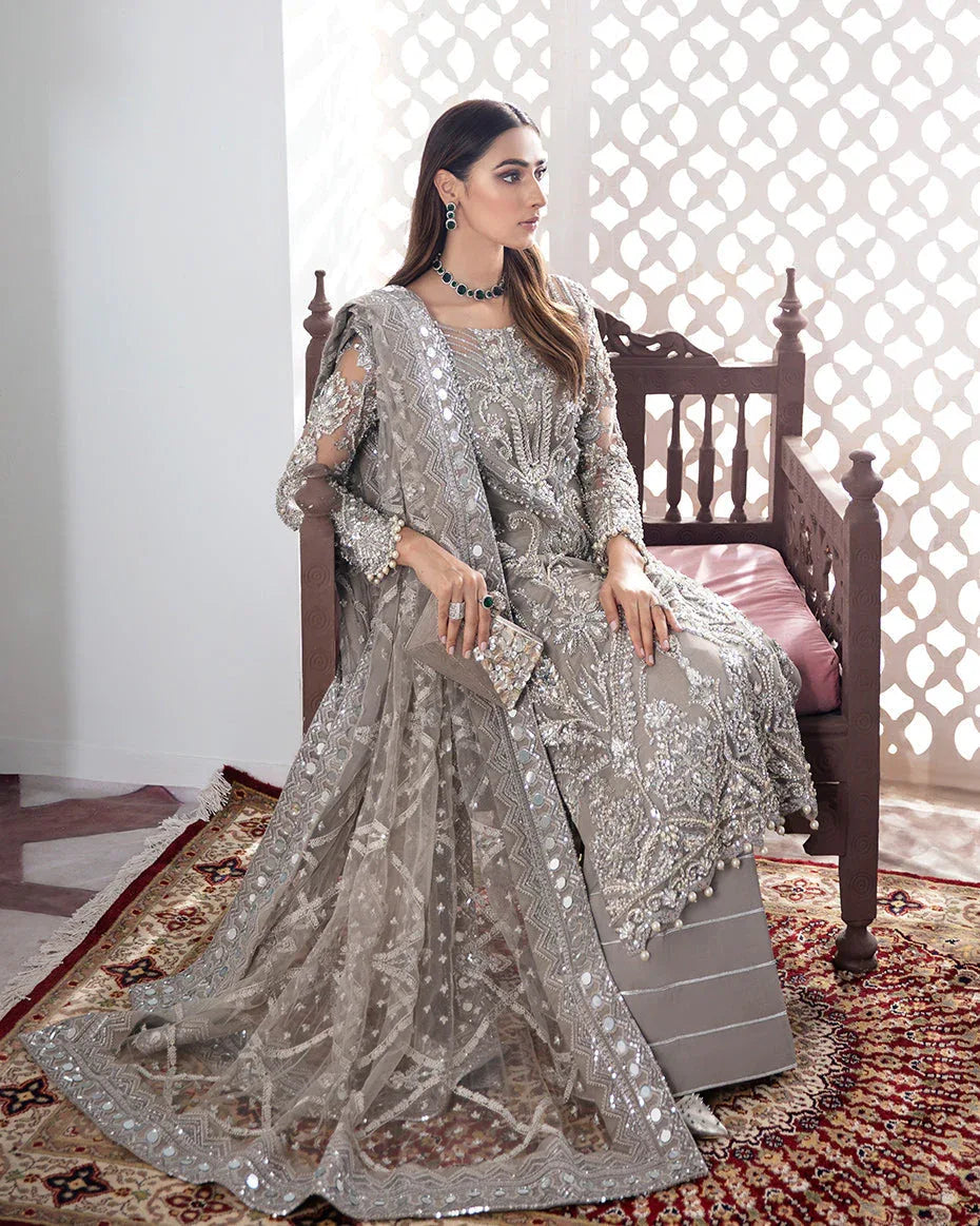 Gulaal | Wedding Formals | Gulnoor Embroidered Net 3-Piece Suit WS-18 - Aqsa Fabrics