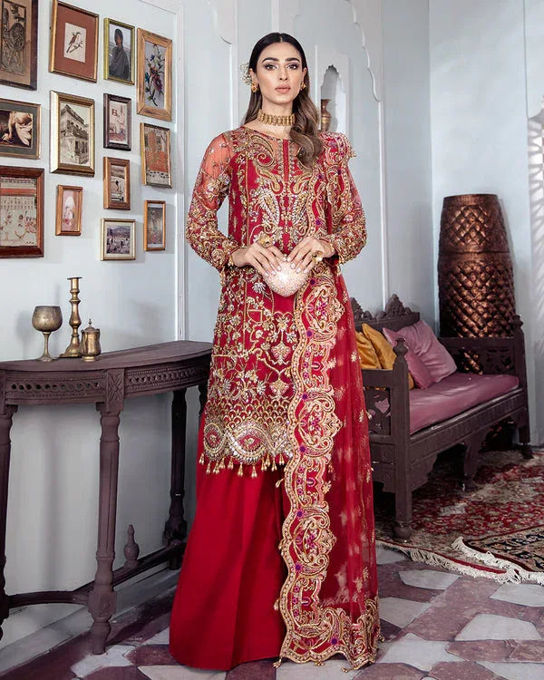 Gulaal | Wedding Formals | Tamanah Embroidered Net 3-Piece Suit WS-12 - Aqsa Fabrics