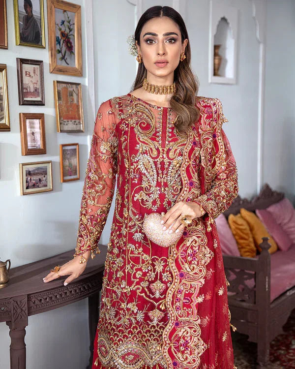 Gulaal | Wedding Formals | Tamanah Embroidered Net 3-Piece Suit WS-12 - Aqsa Fabrics