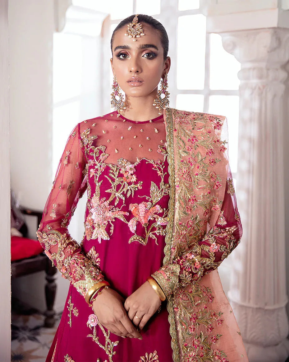 Gulaal | Wedding Formals | CHAMELI EMBROIDERED NET 3-PIECE SUIT WS-10 - Aqsa Fabrics