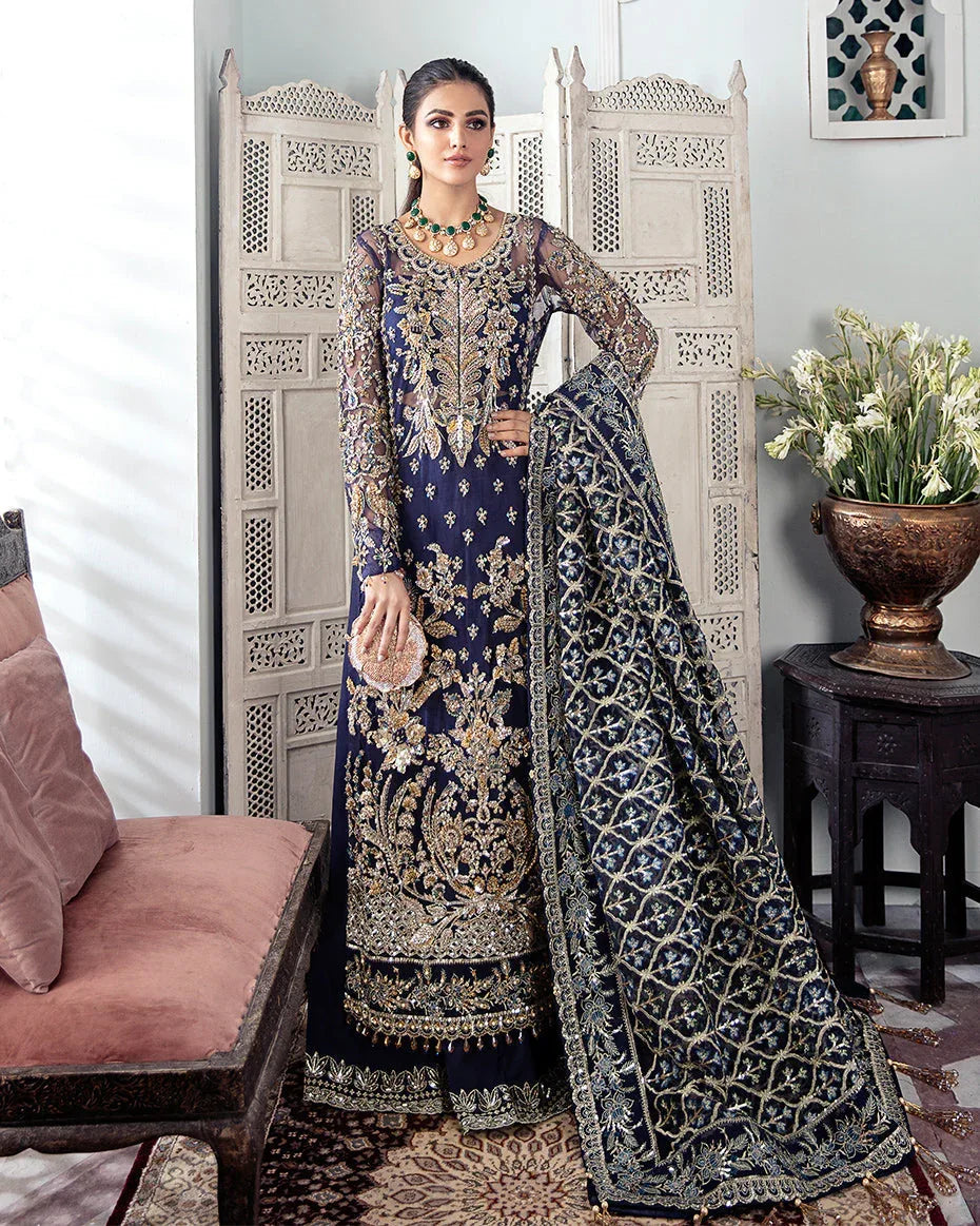 Gulaal | Wedding Formals | QAYINAAT EMBROIDERED NET 3-PIECE SUIT WS-16 - Aqsa Fabrics