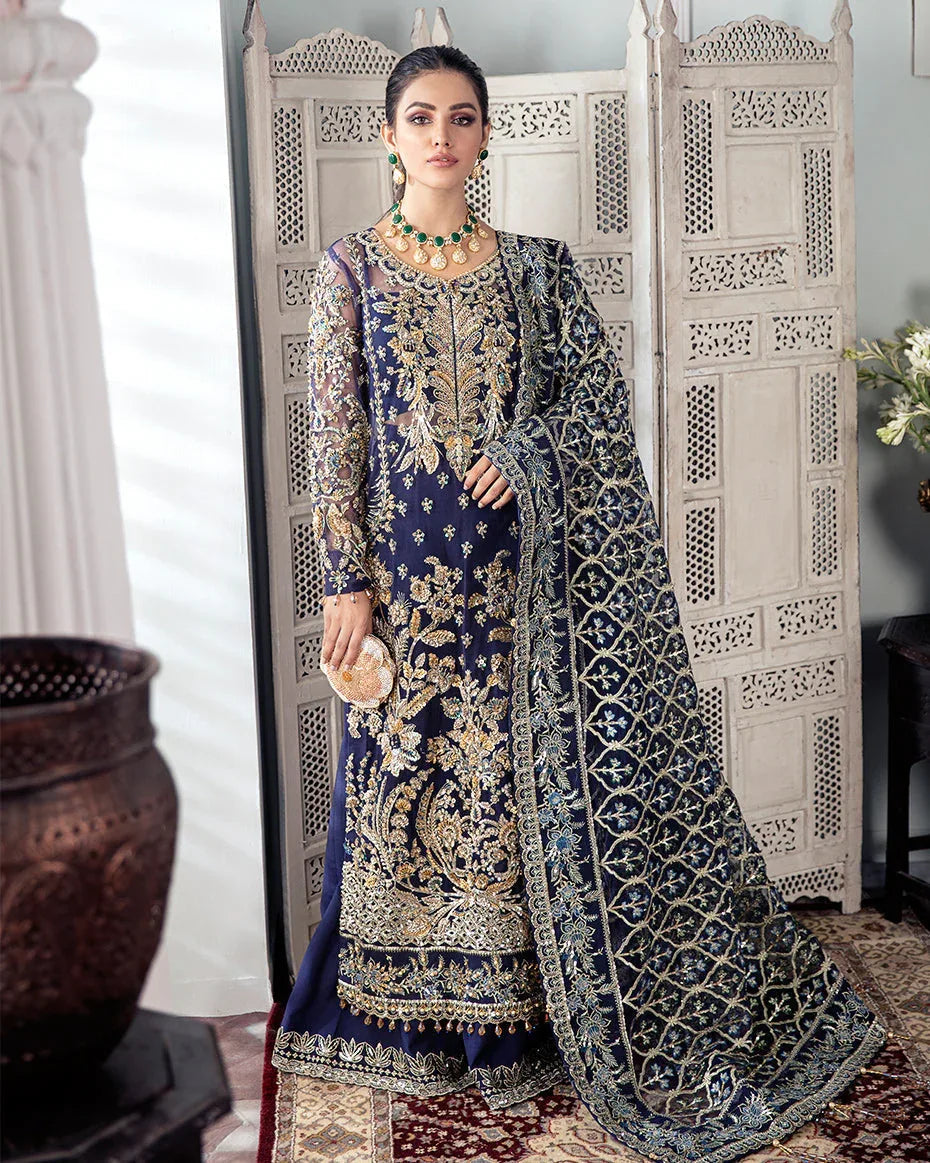 Gulaal | Wedding Formals | QAYINAAT EMBROIDERED NET 3-PIECE SUIT WS-16 - Aqsa Fabrics