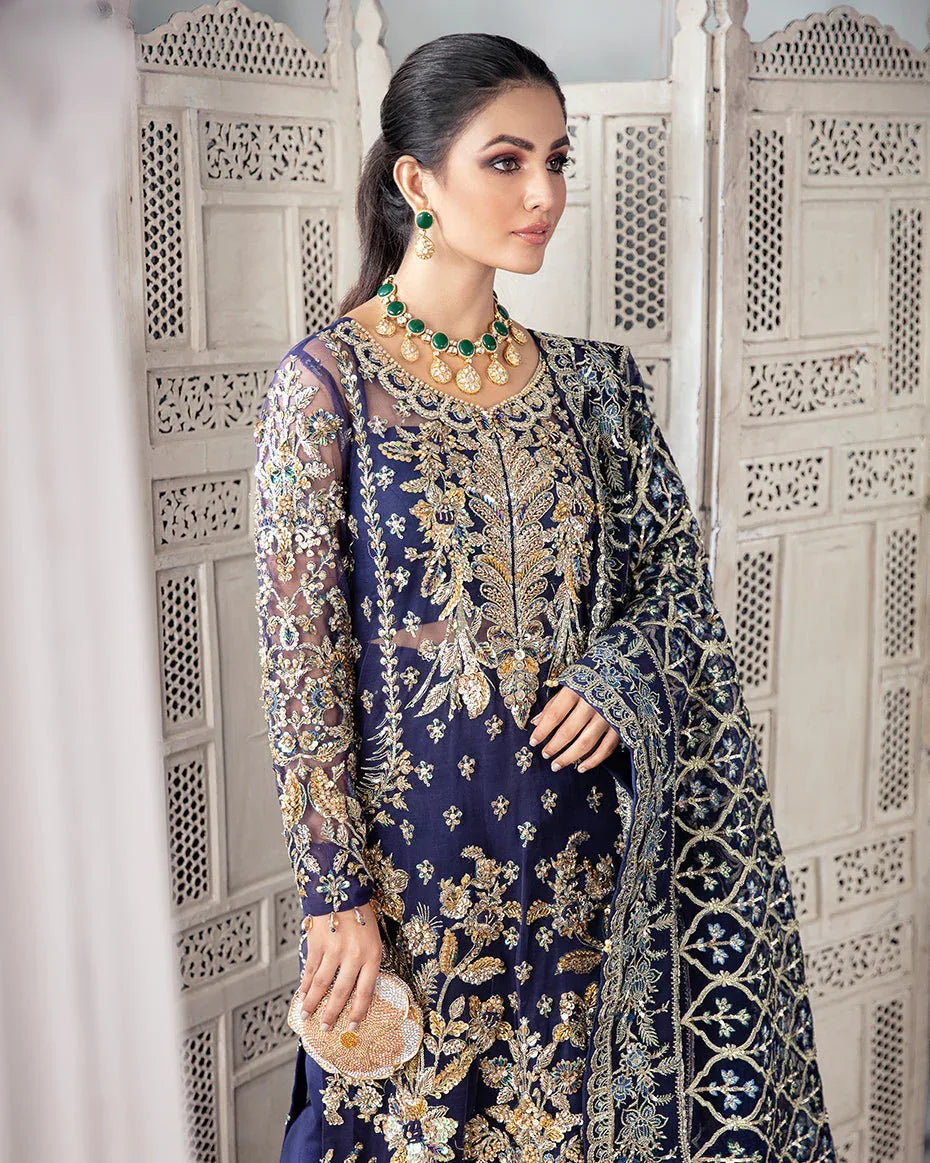 Gulaal | Wedding Formals | QAYINAAT EMBROIDERED NET 3-PIECE SUIT WS-16 - Aqsa Fabrics