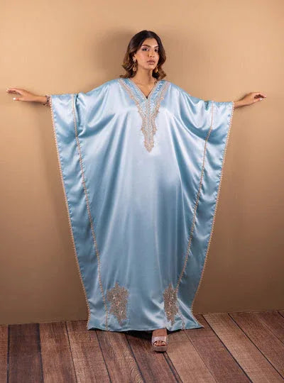 Zainab Chottani | The Kaftan Edit | Aqua Blossom - Aqsa Fabrics