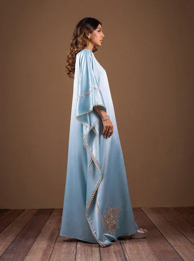 Zainab Chottani | The Kaftan Edit | Aqua Blossom - Aqsa Fabrics