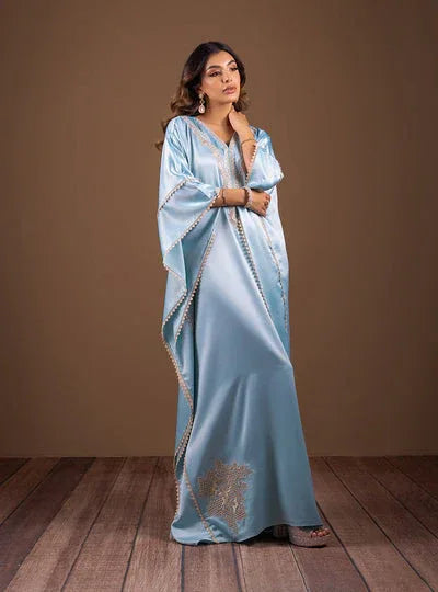 Zainab Chottani | The Kaftan Edit | Aqua Blossom - Aqsa Fabrics