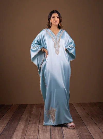 Zainab Chottani | The Kaftan Edit | Aqua Blossom - Aqsa Fabrics