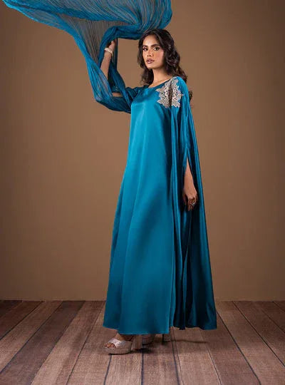 Zainab Chottani | The Kaftan Edit | Teal Waves - Aqsa Fabrics