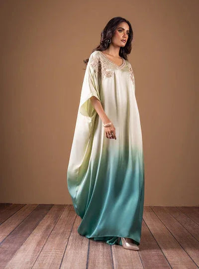 Zainab Chottani | The Kaftan Edit | Aqua Flame - Aqsa Fabrics