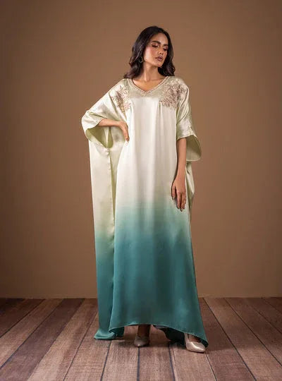 Zainab Chottani | The Kaftan Edit | Aqua Flame - Aqsa Fabrics