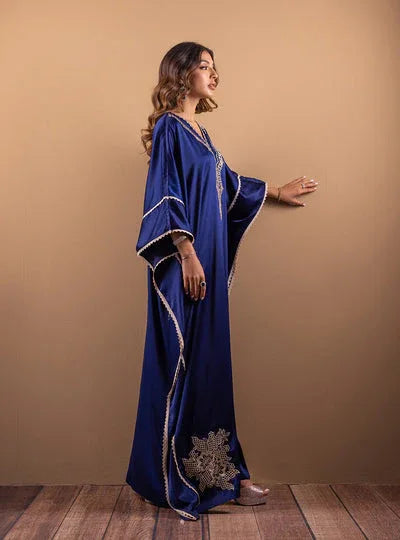 Zainab Chottani | The Kaftan Edit | Deep Blue Blossom - Aqsa Fabrics