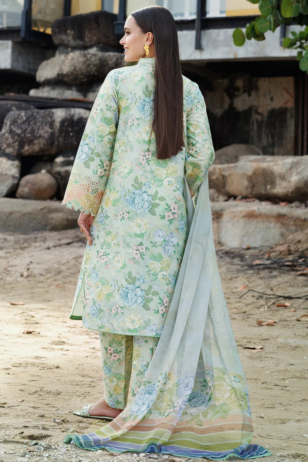 Farasha | Printed Essentials | Mint Bloom - Aqsa Fabrics