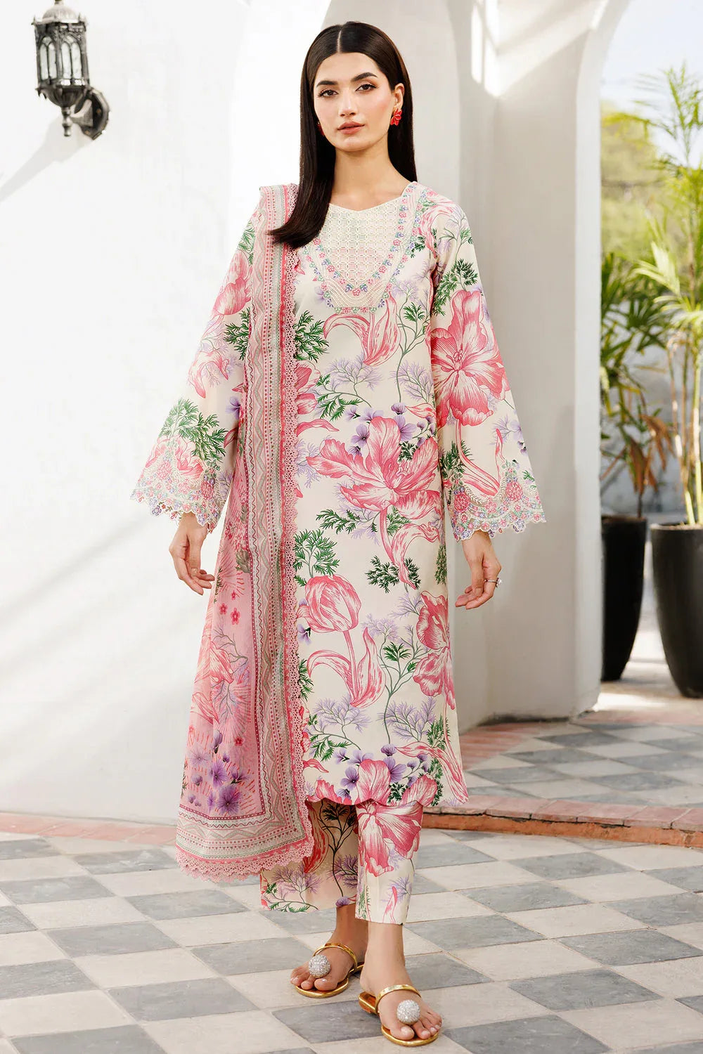 Farasha | Printed Essentials | Ivory Petal - Aqsa Fabrics