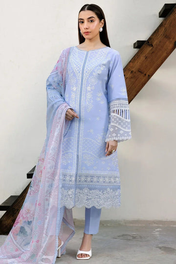 Farasha | Summer Weaves Embroidered Lawn | Serene Blue - Aqsa Fabrics