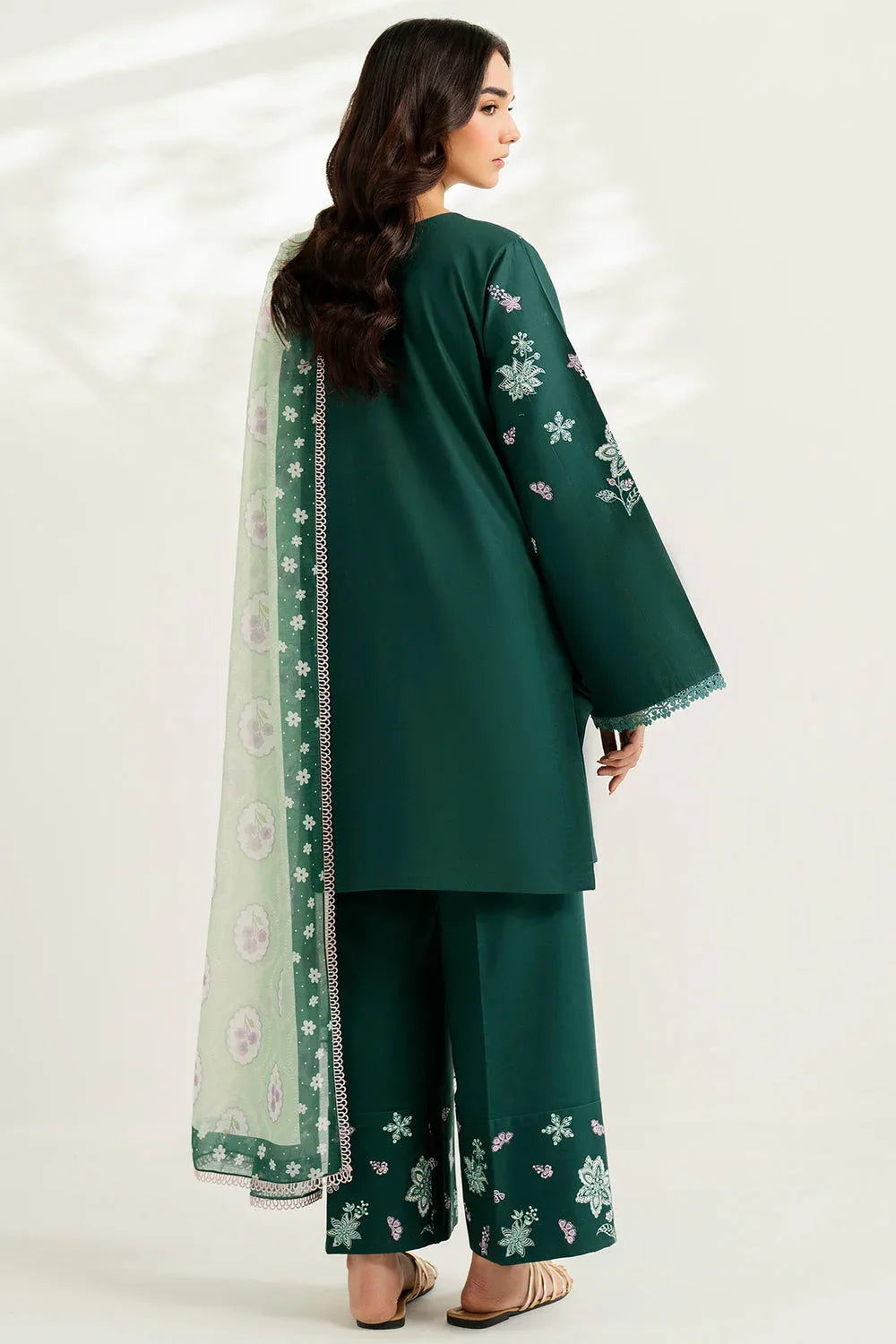 Farasha | Thread Lines Embroidered | Turquoise Bliss - Aqsa Fabrics