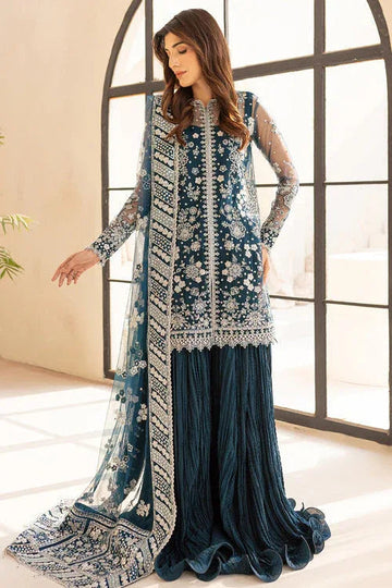 Farasha | Lu Zella Premium Formals 25 | Teal Drizzle - Aqsa Fabrics