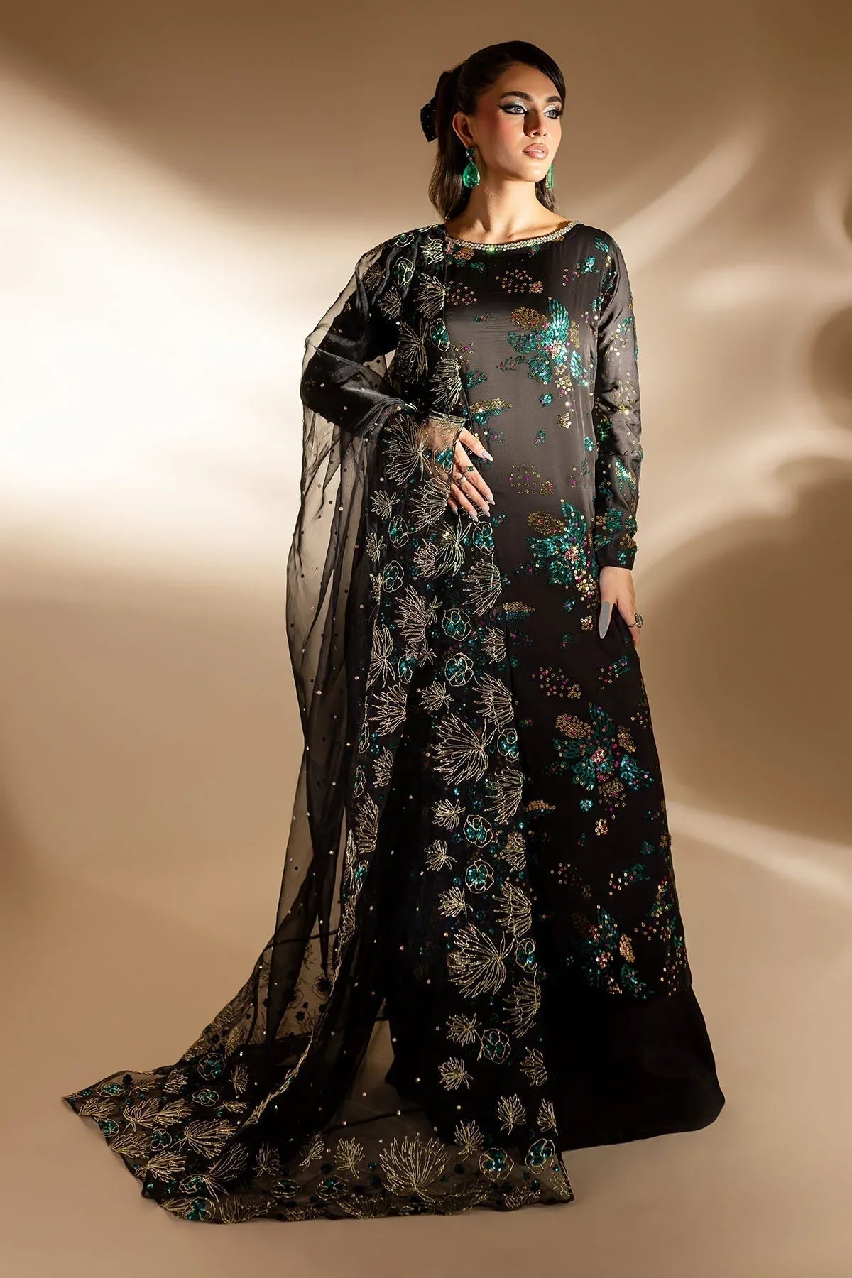 Nureh | Tiny Twinkles | TW-02 GOLDEN STARDUST - Aqsa Fabrics