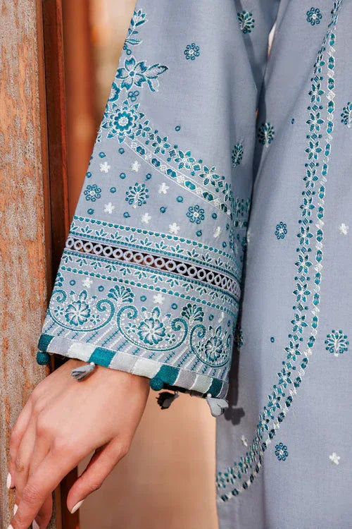 Farasha | Dastoor Embroidered Lawn SS24 | BERYL GREY - Aqsa Fabrics