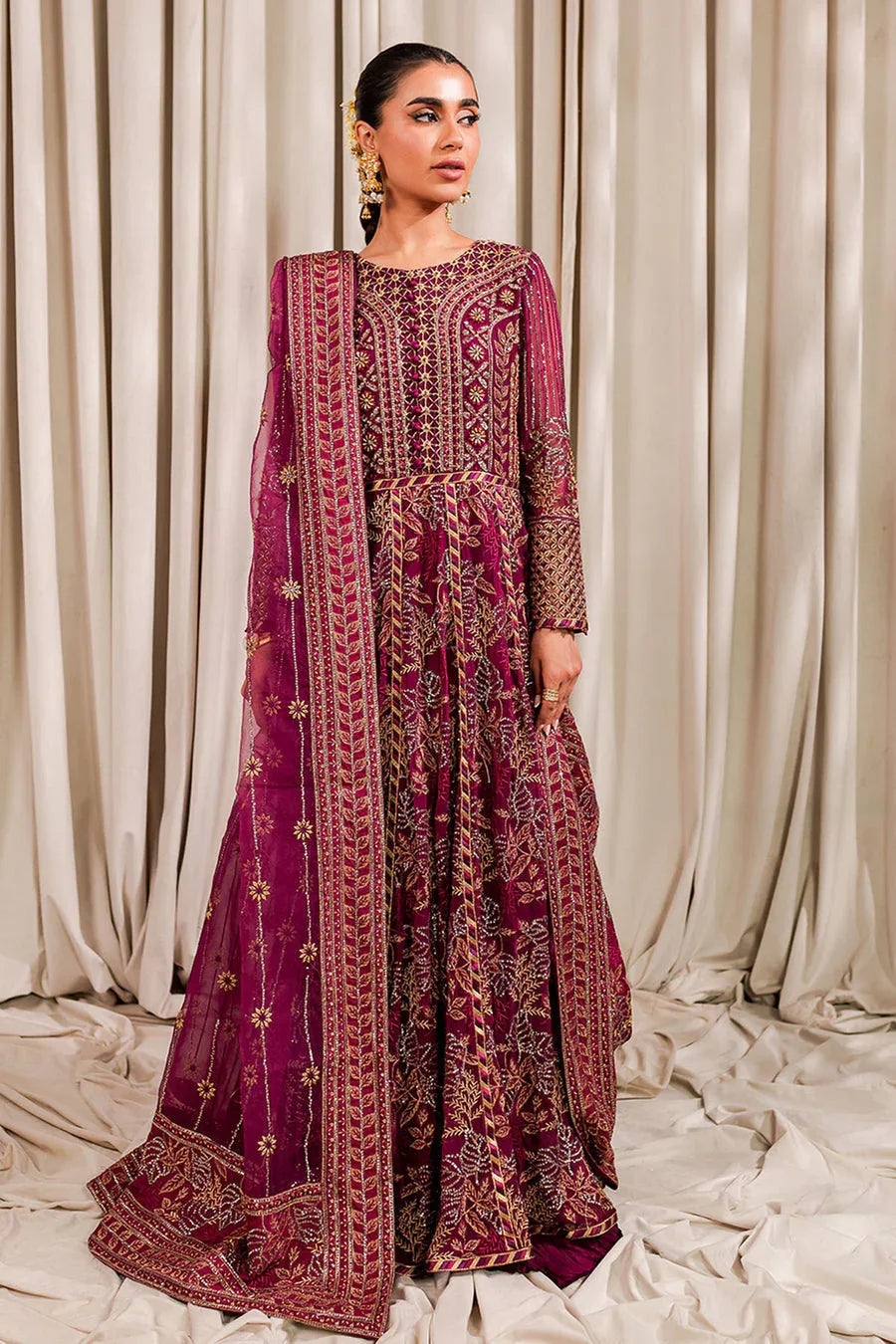 Nureh | Luxury Collection | Crimson - Aqsa Fabrics