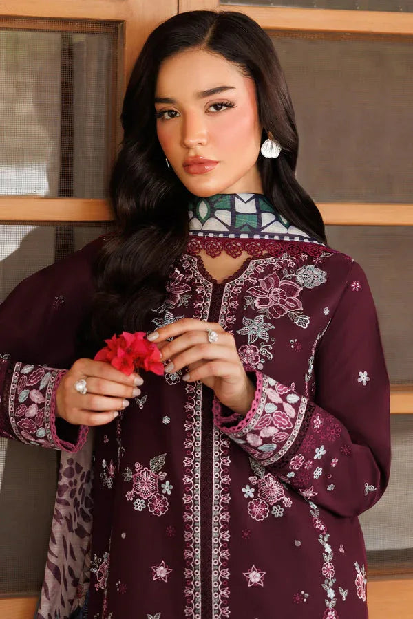 Farasha | Summer Weaves Embroidered Lawn | Burgandy Rush - Aqsa Fabrics