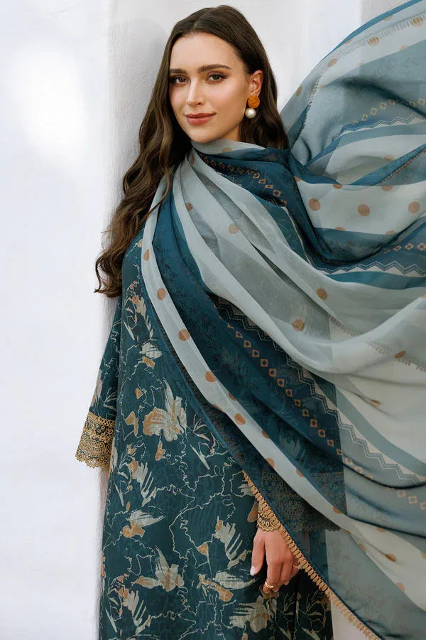 Farasha | Printed Essentials | Teal Bell - Aqsa Fabrics