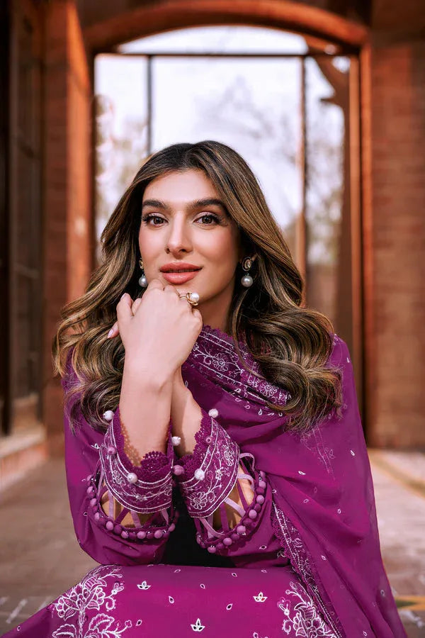 Farasha | Dastoor Embroidered Lawn SS24 | TEMPTING BERY - Aqsa Fabrics