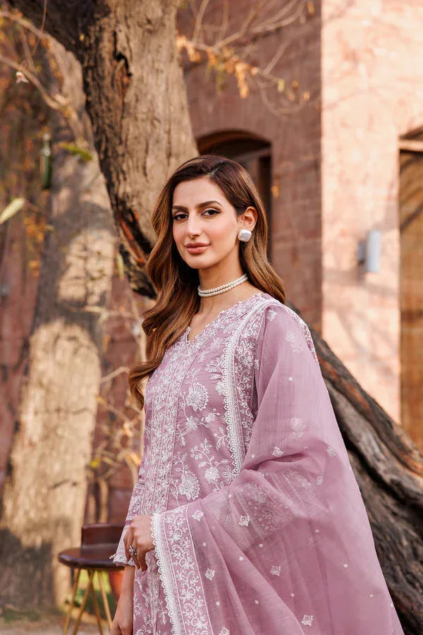 Farasha | Dastoor Embroidered Lawn SS24 | DAINTY LILAC - Aqsa Fabrics