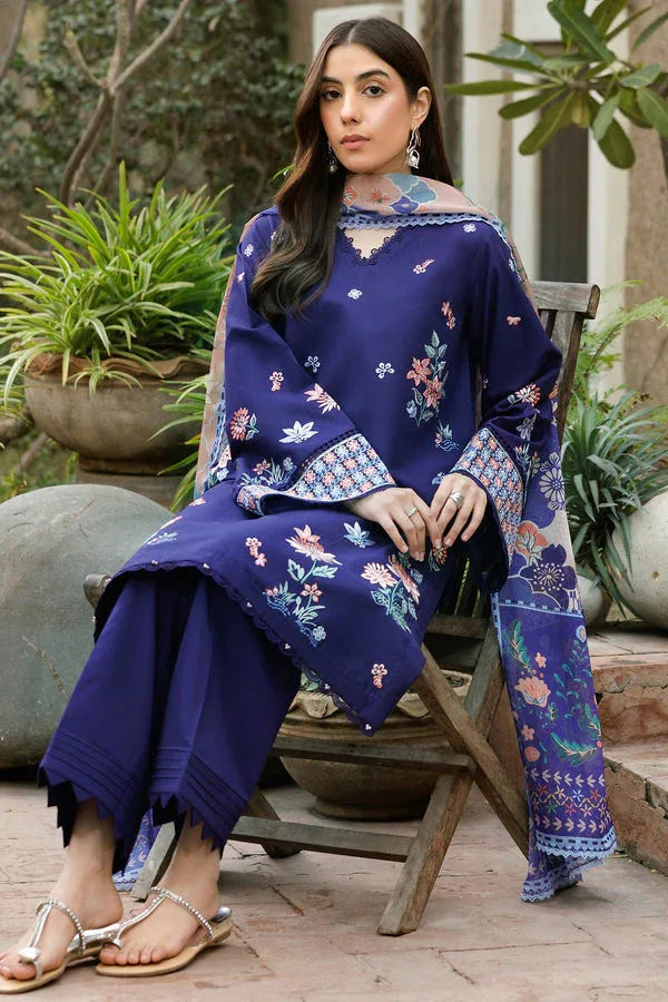 Farasha | Summer Weaves Embroidered Lawn | Indigo Glow - Aqsa Fabrics
