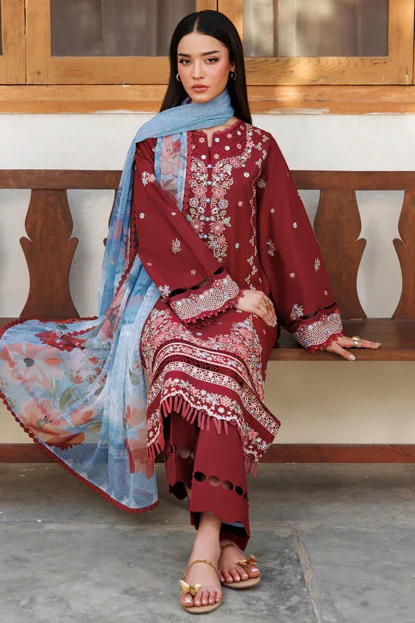 Farasha | Summer Weaves Embroidered Lawn | Crimson Glow - Aqsa Fabrics