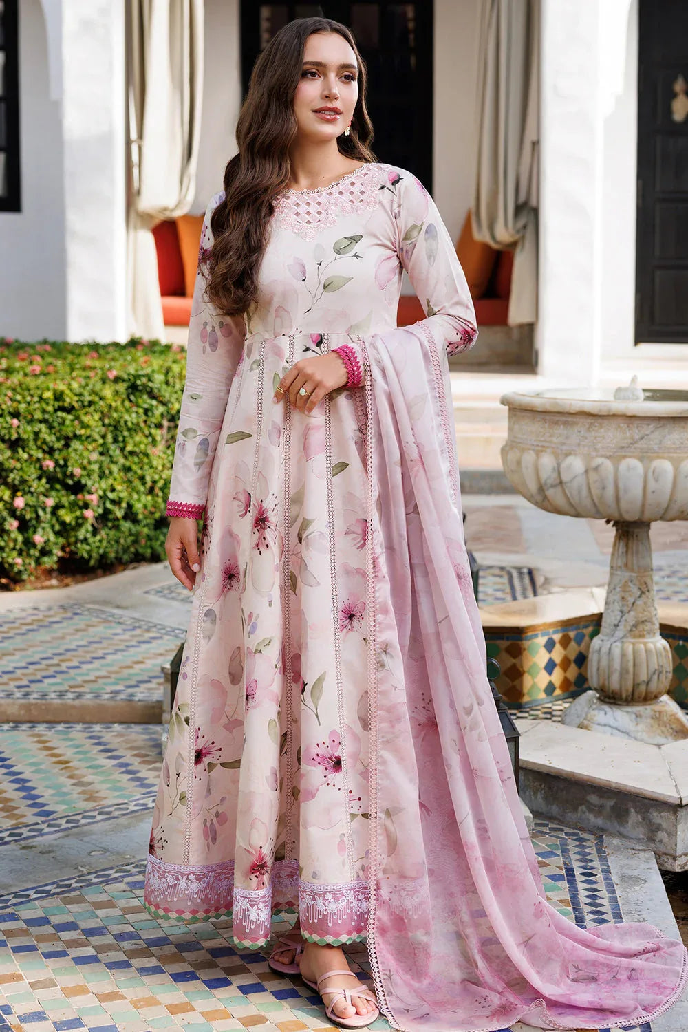 Farasha | Printed Essentials | Pink Bloom - Aqsa Fabrics