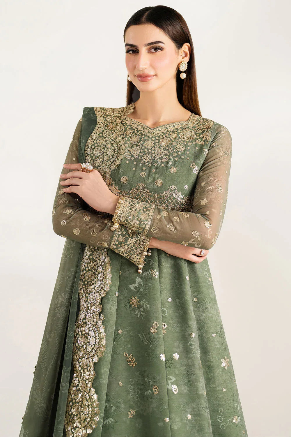 Farasha | Fiorella Formals | Olive Aura - Aqsa Fabrics