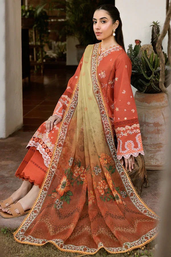 Farasha | Summer Weaves Embroidered Lawn | Orange Petal - Aqsa Fabrics