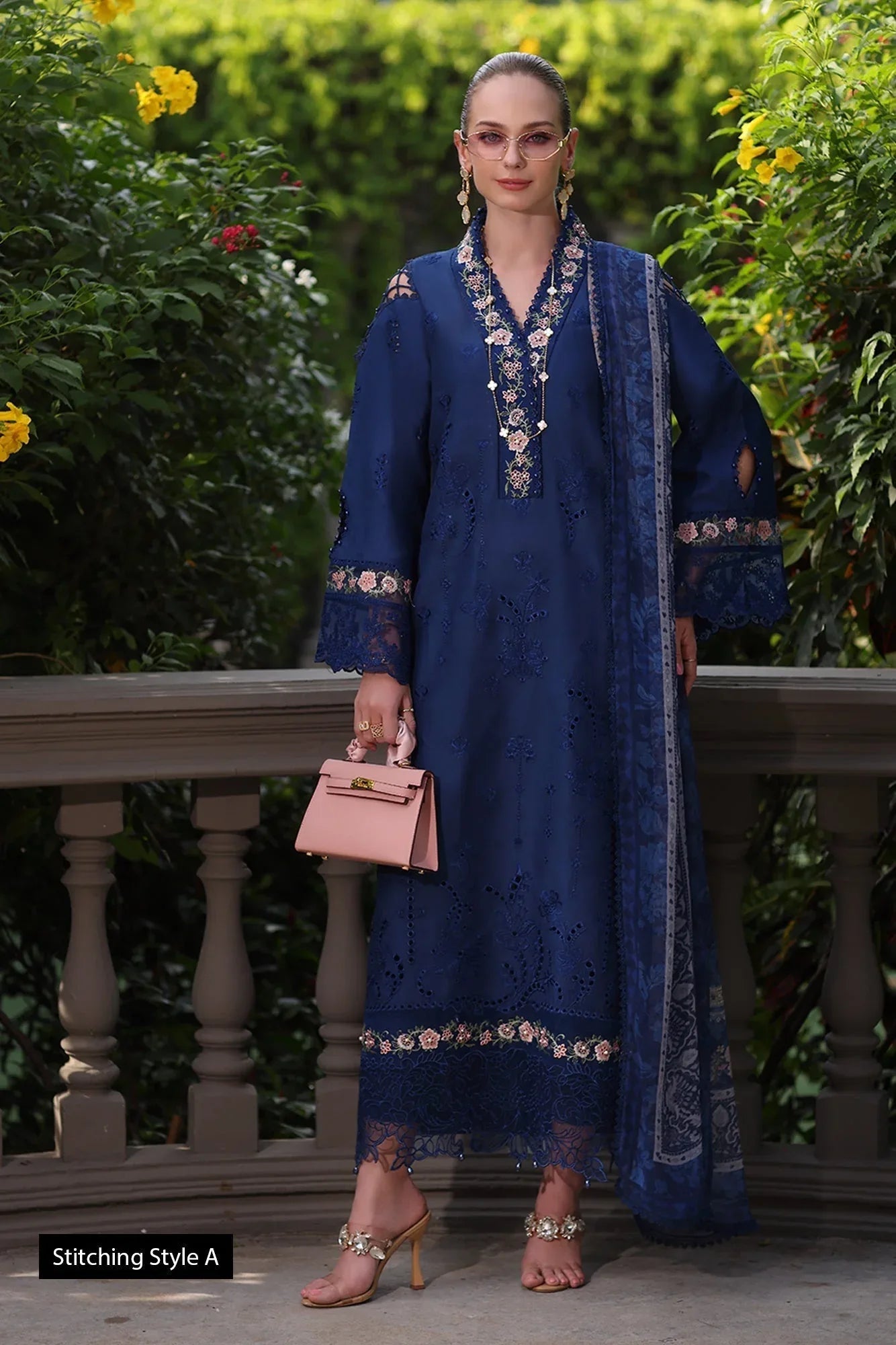 Noor by Saadia Asad | Eid Luxury Schiffli Laserkari 25 | D10- Royal Blue - Aqsa Fabrics