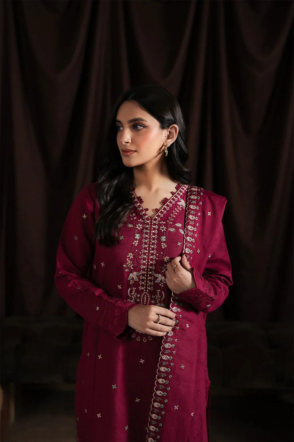 Neeshay | Winter Reverie | Merlot - Aqsa Fabrics