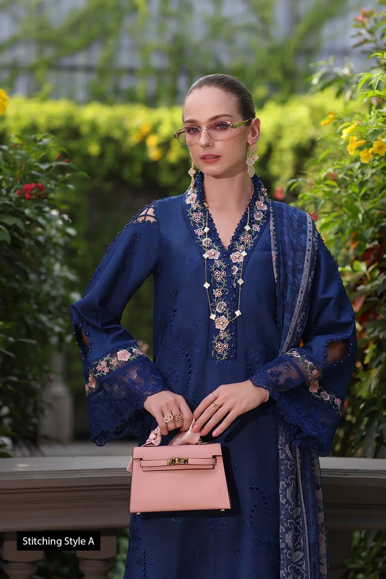 Noor by Saadia Asad | Eid Luxury Schiffli Laserkari 25 | D10- Royal Blue - Aqsa Fabrics