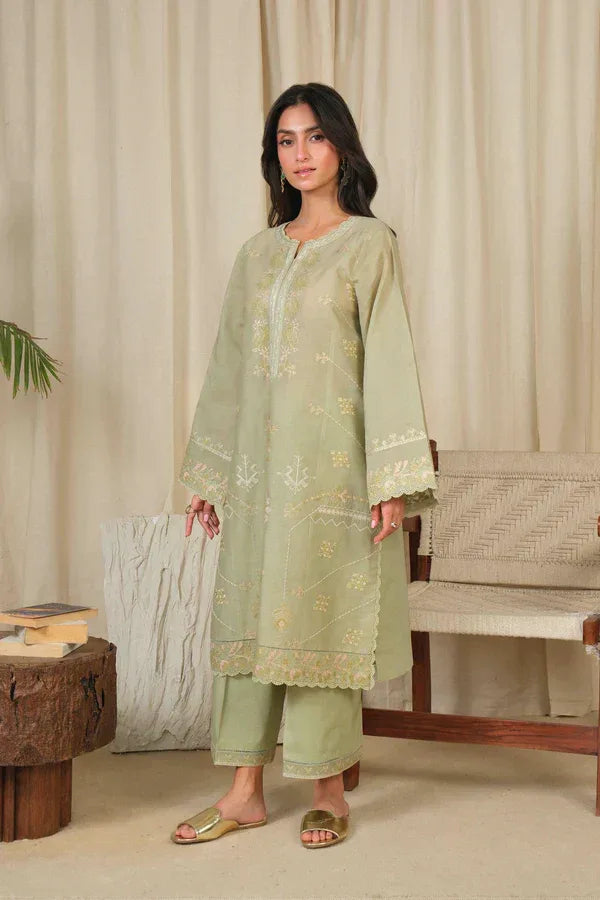 Noor by Saadia Asad | Noor Pret 25 | D4 - Muted Green - Aqsa Fabrics