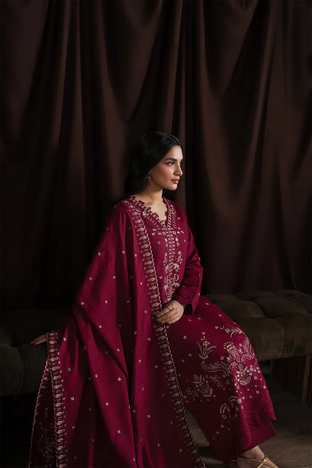 Neeshay | Winter Reverie | Merlot - Aqsa Fabrics