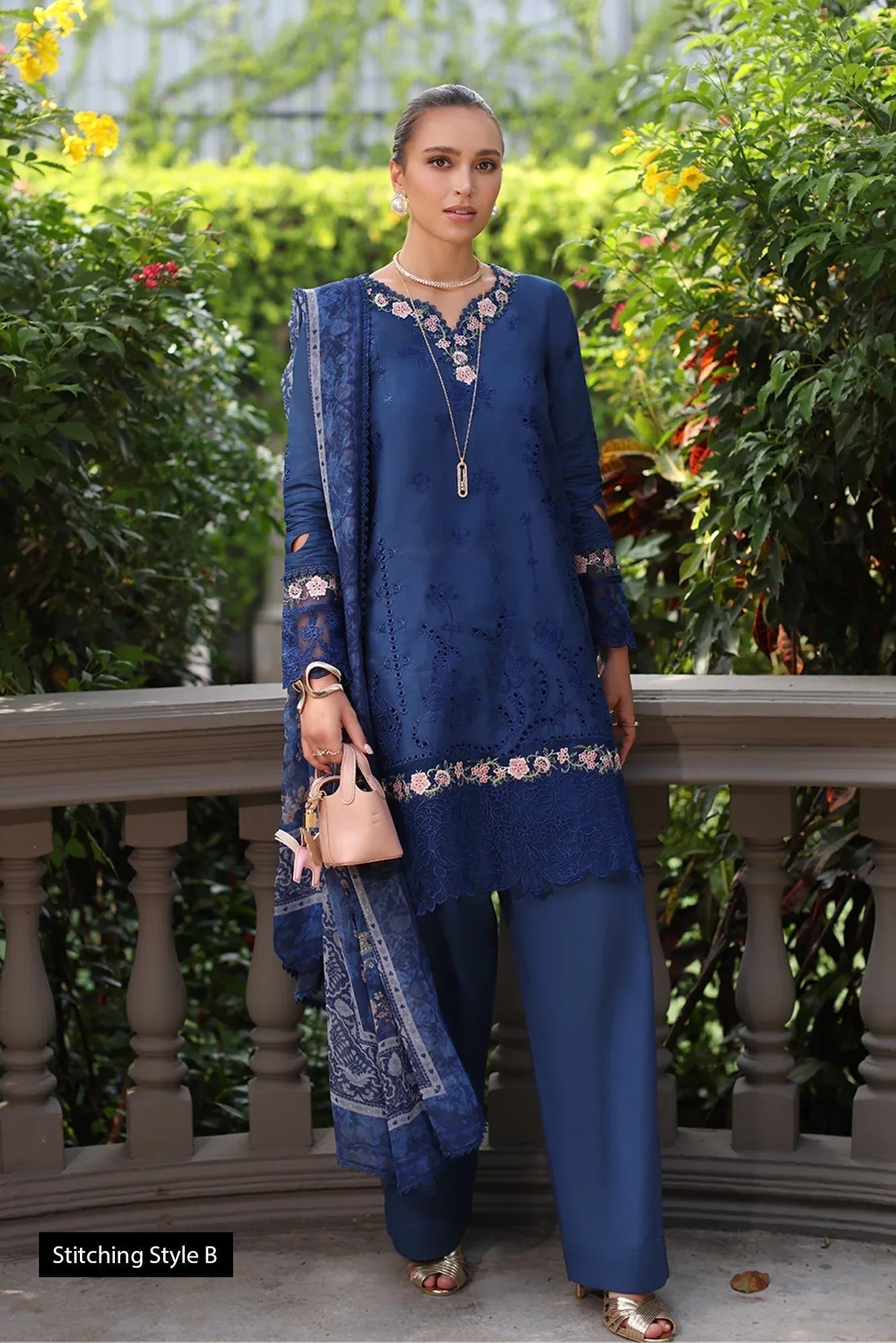 Noor by Saadia Asad | Eid Luxury Schiffli Laserkari 25 | D10- Royal Blue - Aqsa Fabrics