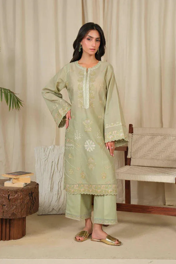 Noor by Saadia Asad | Noor Pret 25 | D4 - Muted Green - Aqsa Fabrics