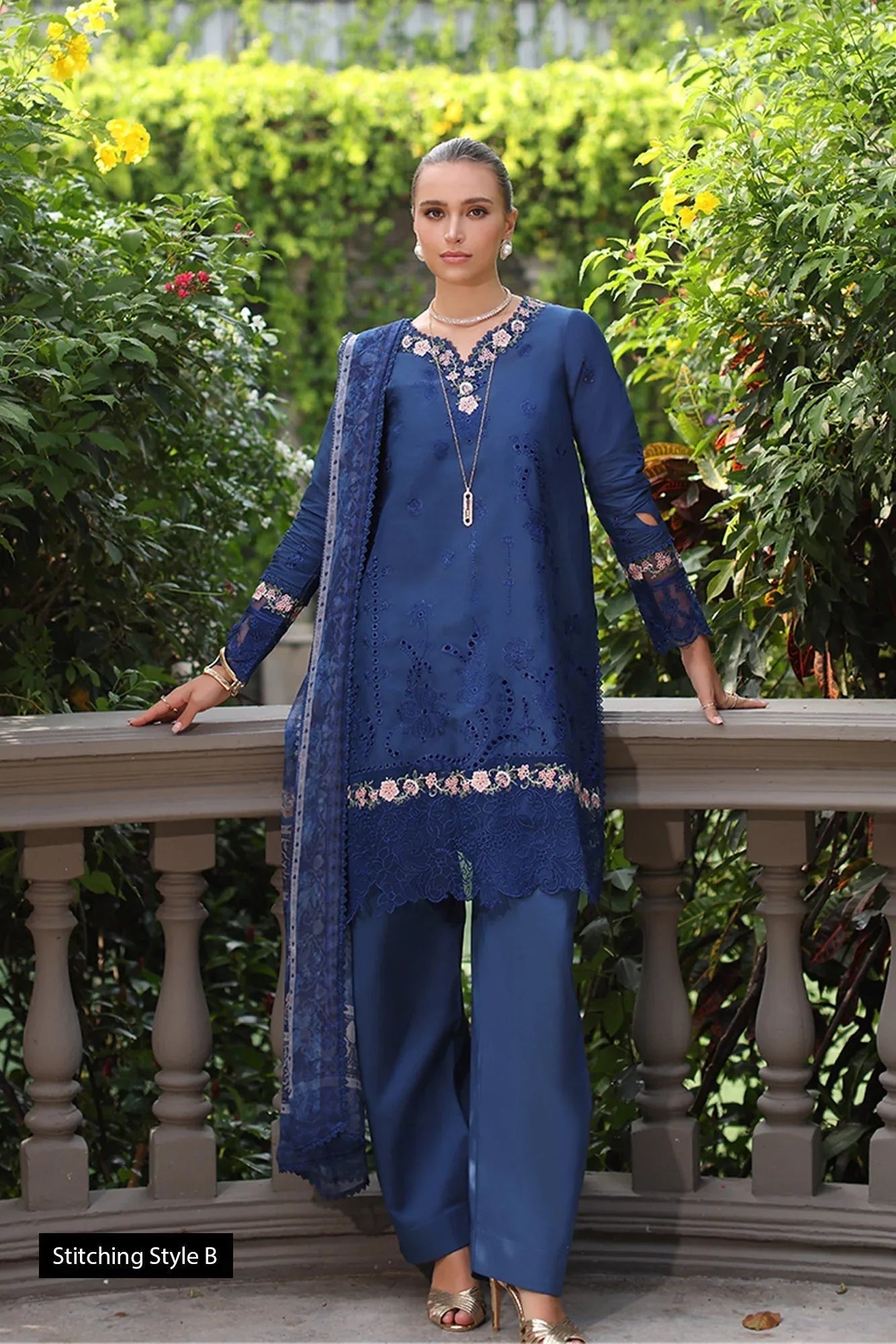 Noor by Saadia Asad | Eid Luxury Schiffli Laserkari 25 | D10- Royal Blue - Aqsa Fabrics